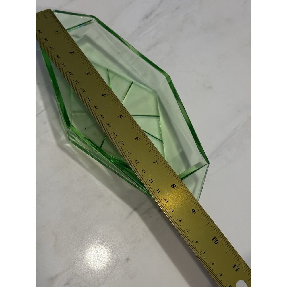 Vintage Art Deco Uranium Glass Divided Relish Dish - "Pyramid" Read - Picture 4 of 8